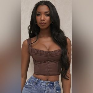 HOUSE OF CB PERSEPHONE CHOCOLATE GATHERED CORSET TOP - BROWN [FINAL PRICE]
